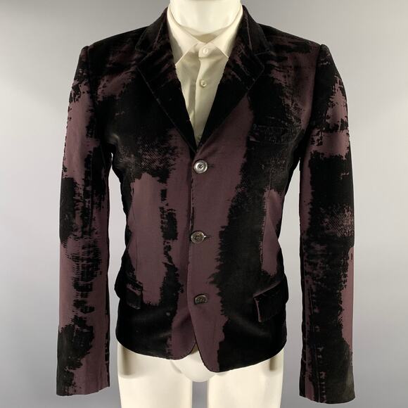 Jean Paul Gaultier Other - JEAN PAUL GAULTIER Size 38 Black Burgundy Devore Velvet Sport Coat